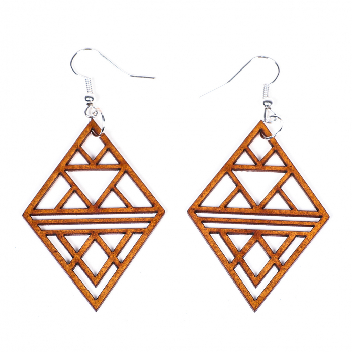Cercei din lemn romb cu figuri geometrice [2]
