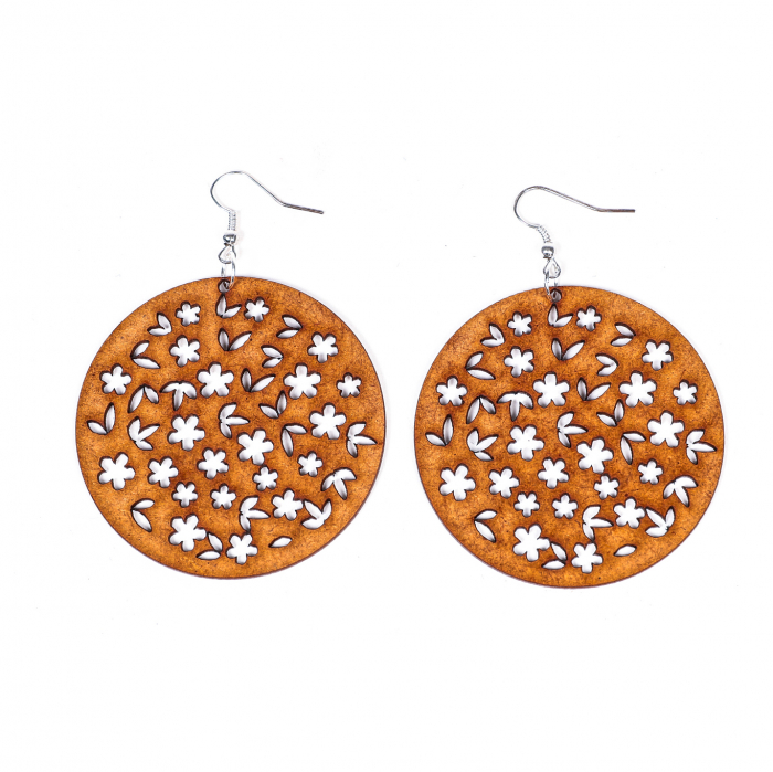 Cercei din lemn rotunzi cu flori [2]