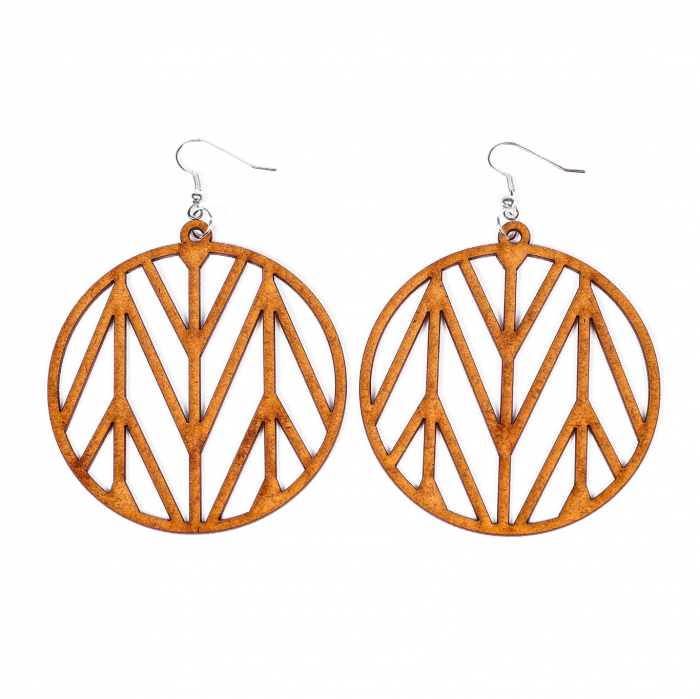 Cercei din lemn rotunzi cu linii [2]