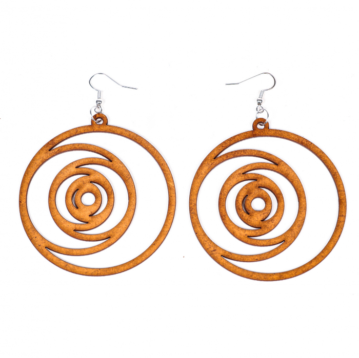 Cercei din lemn rotunzi cu model spiral [2]