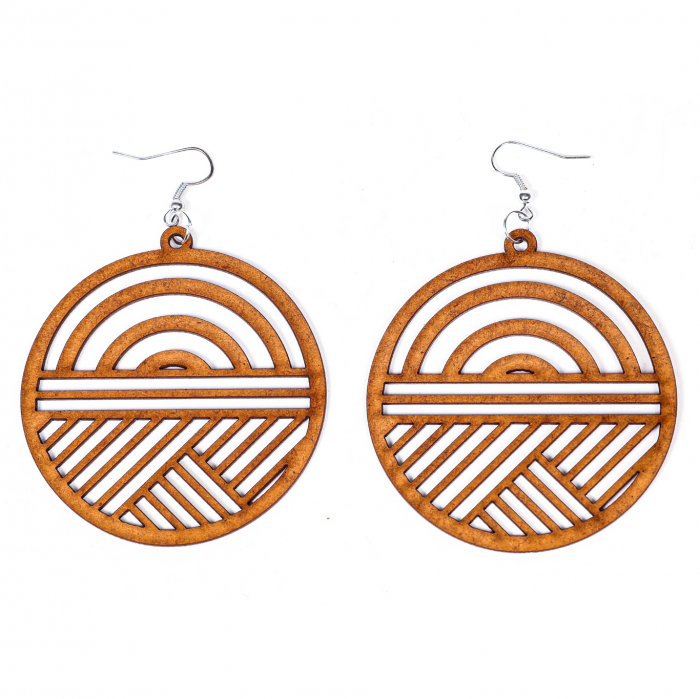 Cercei din lemn rotunzi cu semicerc si linii [2]
