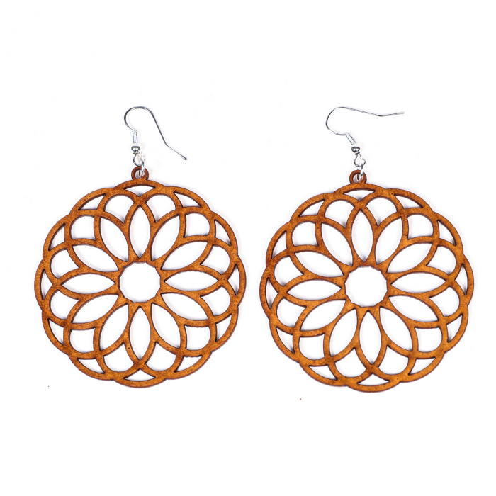 Cercei din lemn rotunzi model floare [2]