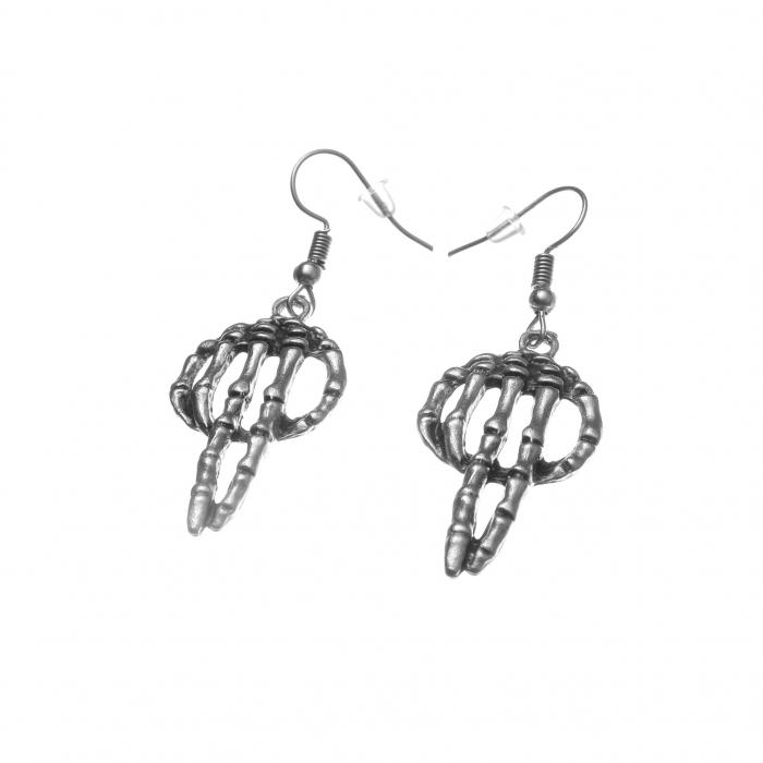 Cercei Zamac  in Forma unei Mâini de Schelet care ține două degete ridicate [2]