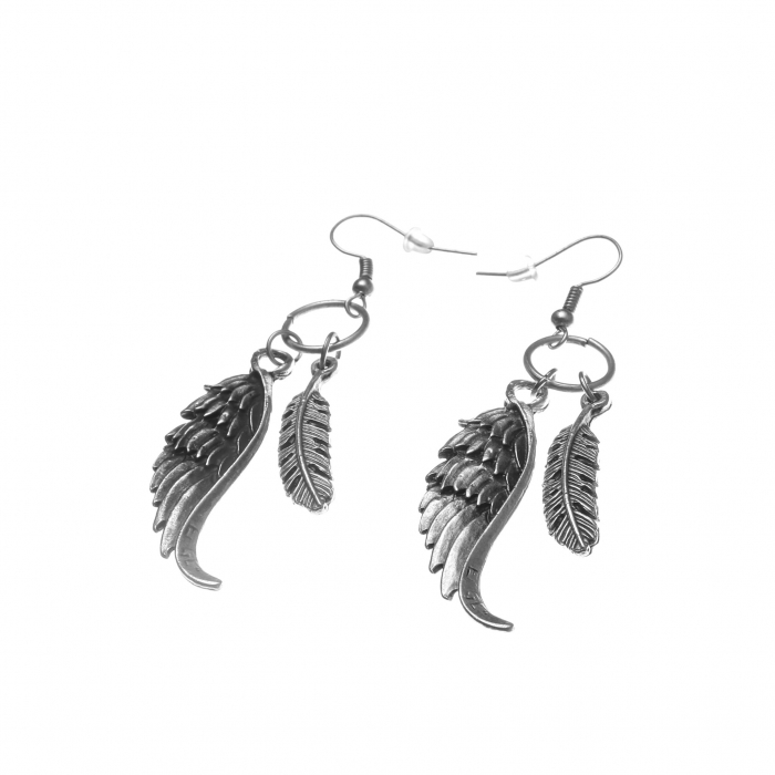 Cercei Zamac in Forma de Aripa cu o Pana [2]