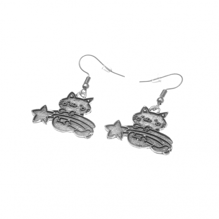 Cercei Zamac in Forma de Pisica ce tine o Stea Cazatoare [2]