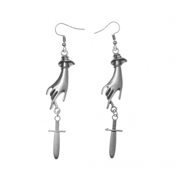 Cercei Zamac in Forma unei Maini Feminine  cu un Cutit [1]