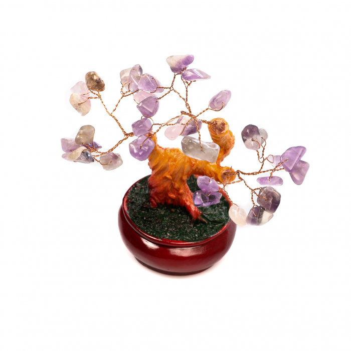 Copac Bonsai Feng Shui mediu cu pietre semipretioase - Ametist [4]