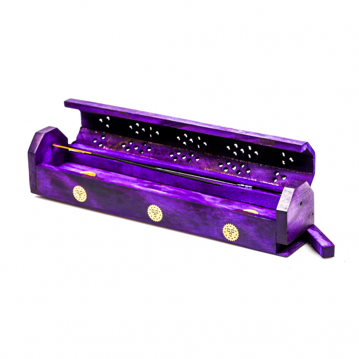 Cutie lemn pentru betisoare si conuri parfumate mov cu soare [9]