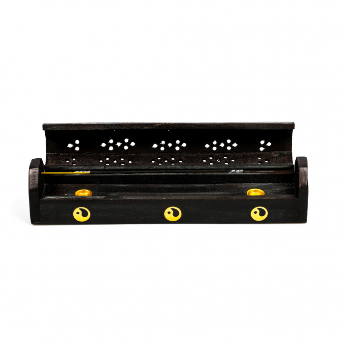 Cutie lemn pentru betisoare si conuri parfumate negru cu yin yang [7]