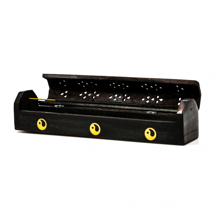 Cutie lemn pentru betisoare si conuri parfumate negru cu yin yang [8]