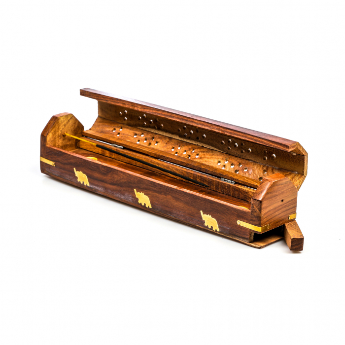 Cutie lemn pentru betisoare si conuri parfumate maro cu elefant [9]