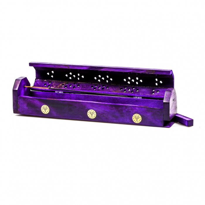 Cutie lemn pentru betisoare si conuri parfumate mov cu soare [10]