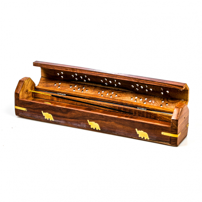 Cutie lemn pentru betisoare si conuri parfumate maro cu elefant [7]