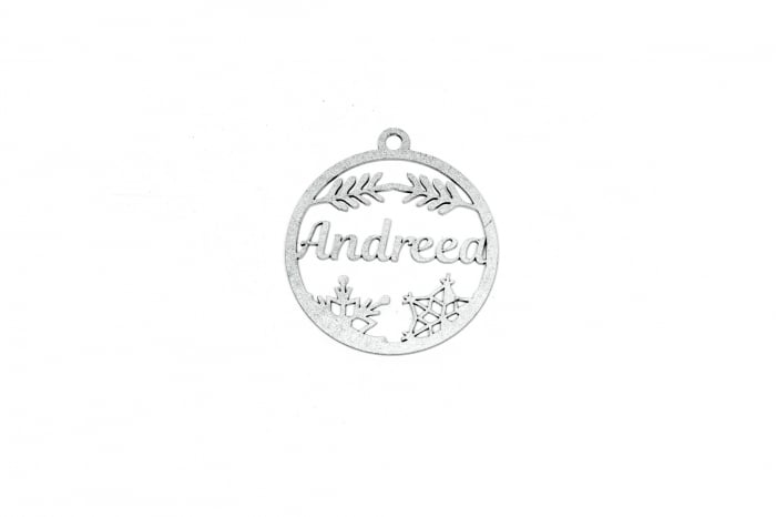 Decoratiune argintie din lemn cu nume - Andreea