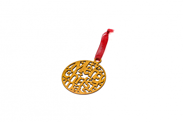 Decoratiune din lemn natur Glob Merry Christmas [2]