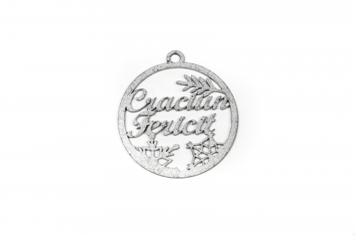 Decoratiune din lemn argintie- Craciun fericit! [2]