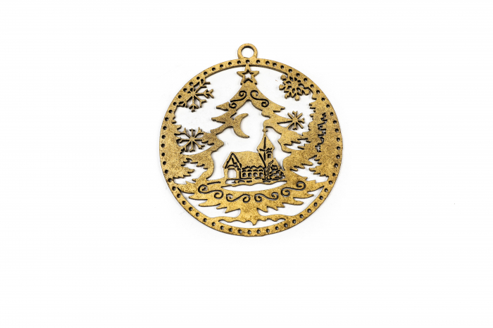 Decoratiune din lemn cu peisaj de iarna - auriu [2]