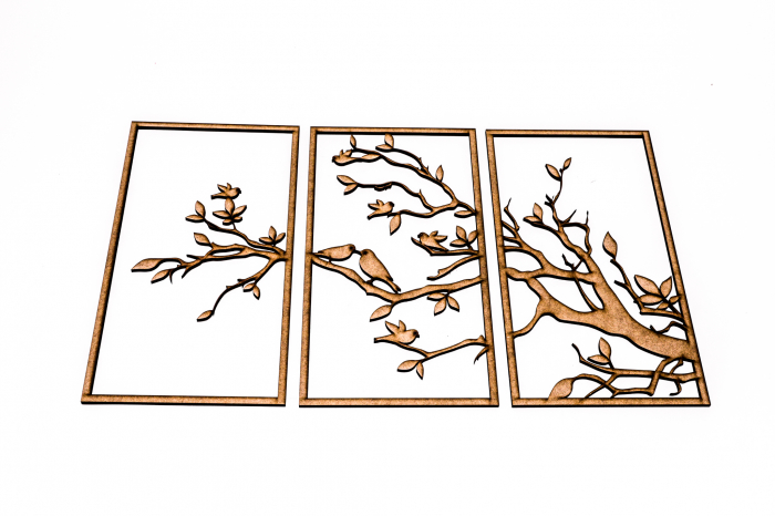 Tablou din 3 piese cu o ramura si pasarele [2]