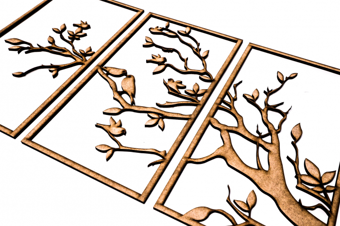 Tablou din 3 piese cu o ramura si pasarele [4]