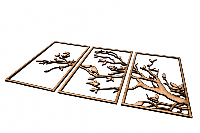 Tablou din 3 piese cu o ramura si pasarele [5]