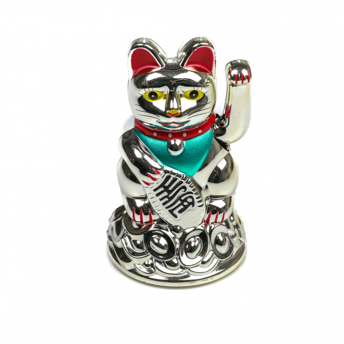 Statueta Feng Shui Pisica mare argintie pentru prosperitate [5]