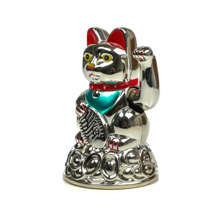 Statueta Feng Shui Pisica mare argintie pentru prosperitate [4]