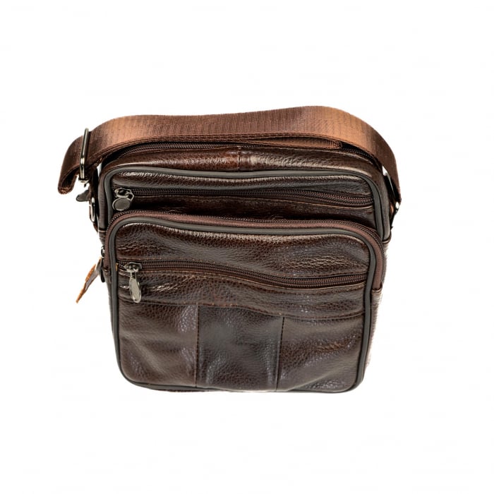 Geanta piele barbati mare cu fermoare, maro [3]