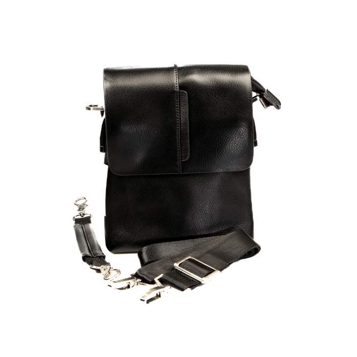 Geanta piele barbati cu inchidere pe magnet- neagra [4]