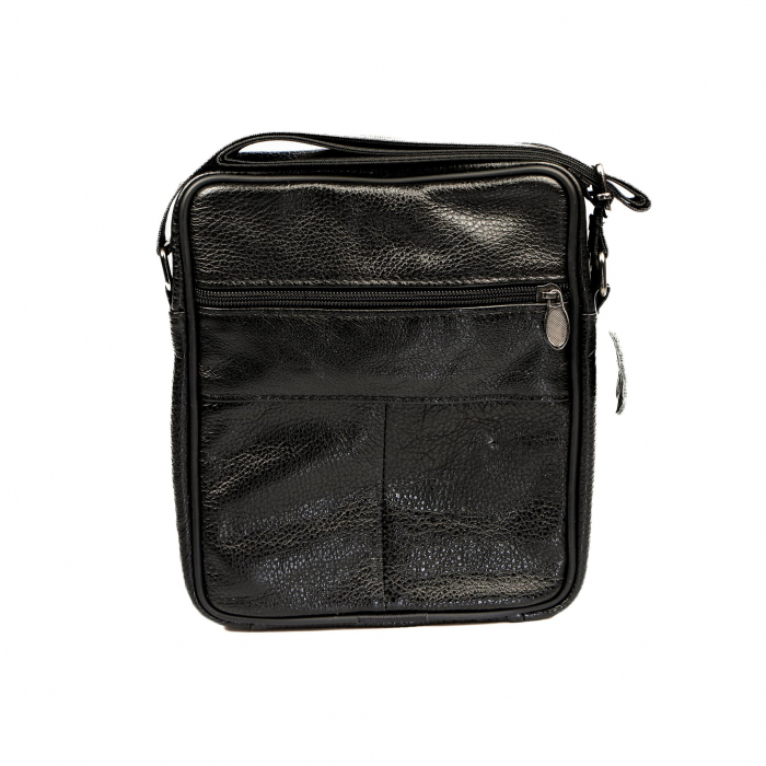 Geanta piele barbati mare cu fermoare, neagra [4]