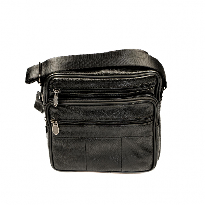 Geanta piele barbati mare cu fermoare, neagra [6]
