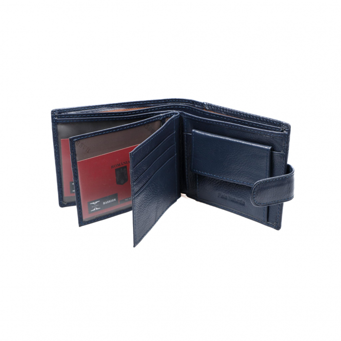 Portofel piele naturala pentru barbati cu capsa Albastru inchis [5]