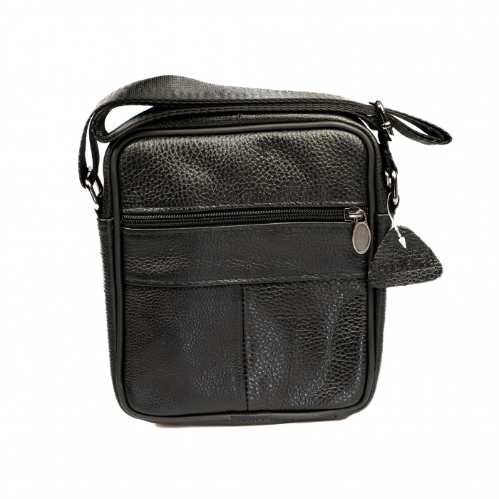 Geanta piele barbati mica cu fermoare, neagra [6]