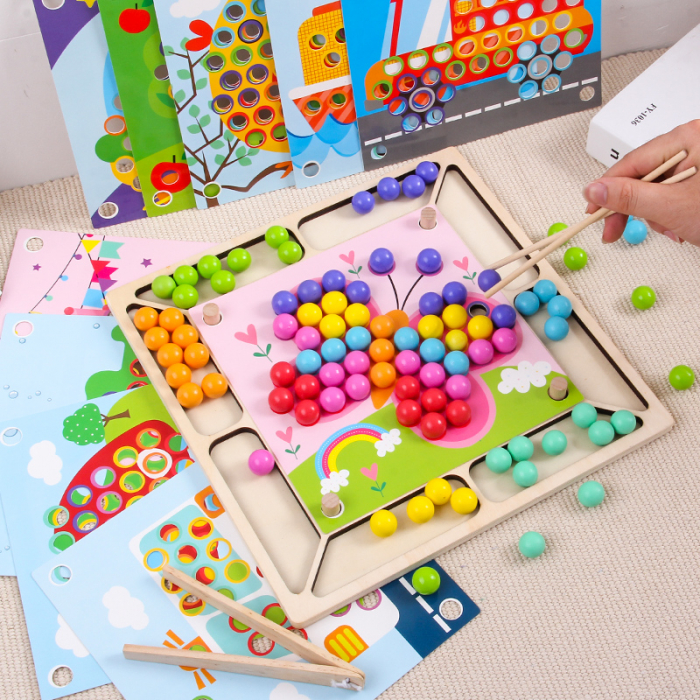 Joc educational Montessori cu bilute si modele diverse [2]