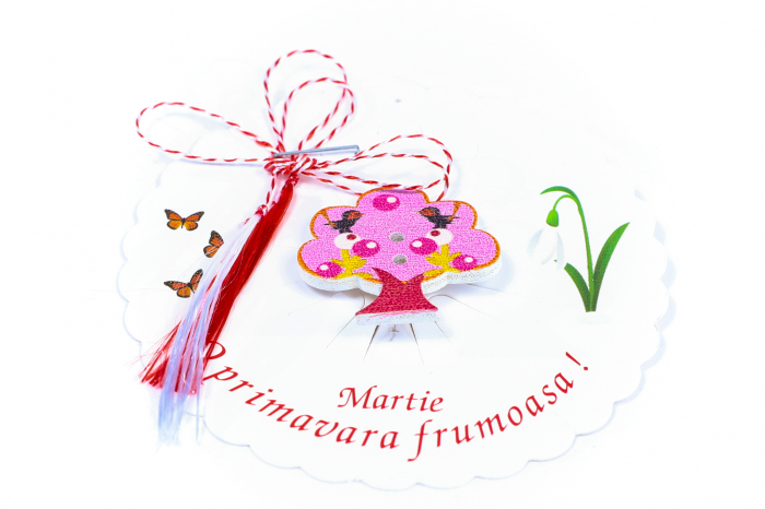 Martisor-brosa cu un copacel roz cu pasare [2]