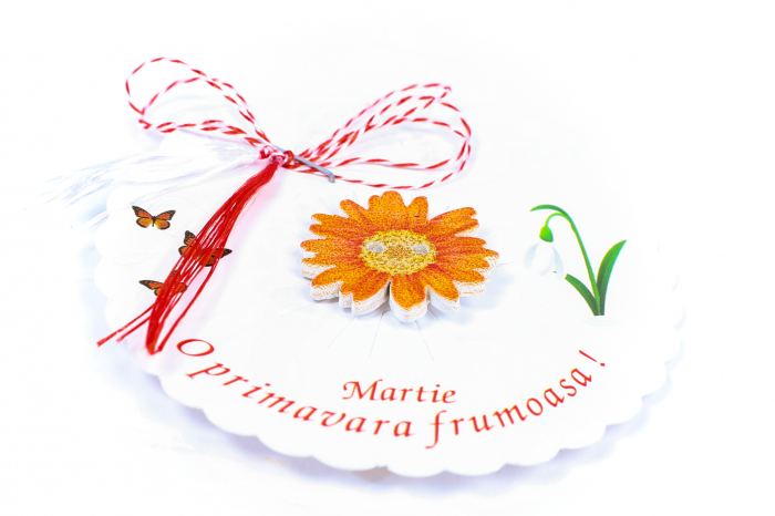 Martisor-brosa cu o margareta portocalie cu galben [2]