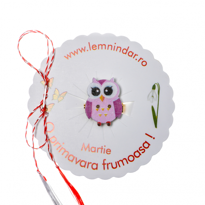 Martisor-brosa cu o bufnita simpatica cu nuante de mov [1]