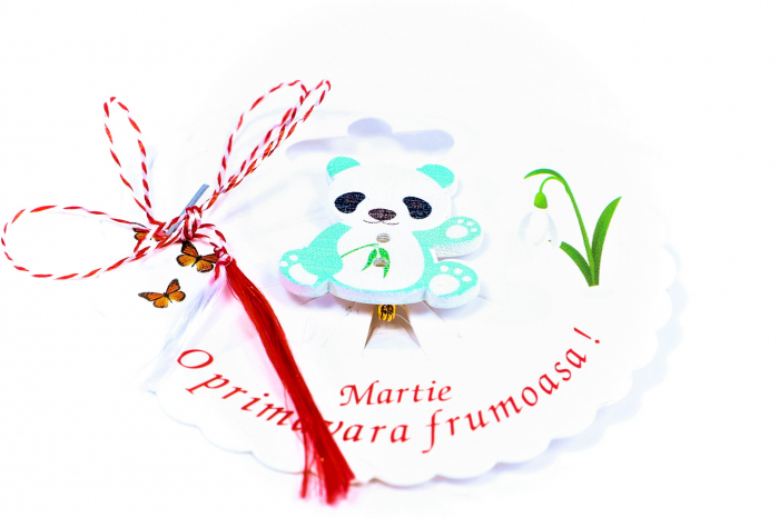 Martisor-brosa cu un ursulet panda turcoaz [2]