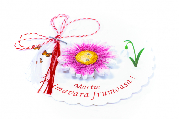 Martisor-brosa cu o margareta roz cu galben [2]