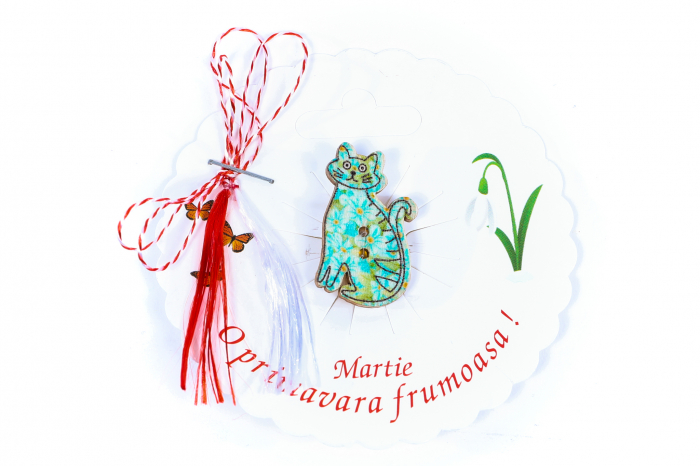 Martisor-brosa cu o pisicuta albastra