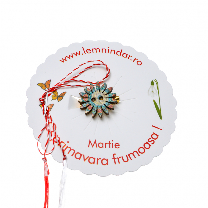 Martisor-brosa cu o floare retro in stil boem model verde cu floricele [2]