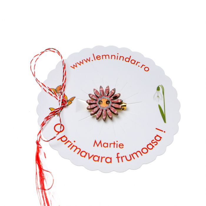 Martisor-brosa cu o floare retro in stil boem maro cu turcoaz [2]
