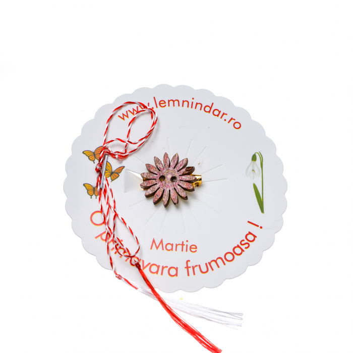 Martisor-brosa cu o floare retro in stil boem maronie cu roz [2]