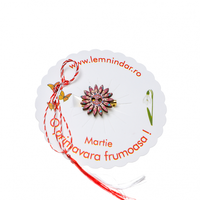 Martisor-brosa cu o floare retro in stil boem crem, visiniu si bleu [2]