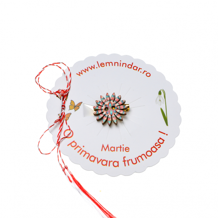 Martisor-brosa cu o floare retro in stil boem cu cercuri multicolore [2]