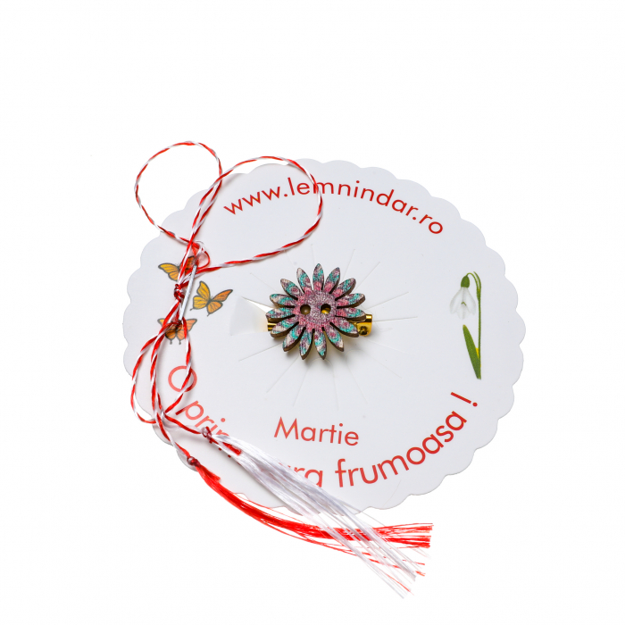 Martisor-brosa cu o floare retro in stil boem turcoaz si roz [2]