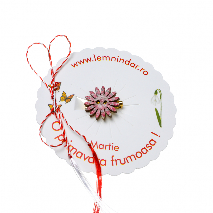 Martisor-brosa cu o floare retro in stil boem magenta si gri [2]