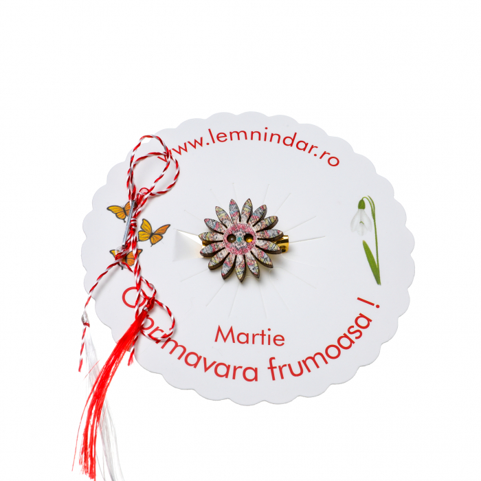 Martisor-brosa cu o floare retro in stil boem cu mai multe nuante si centrul roz [2]