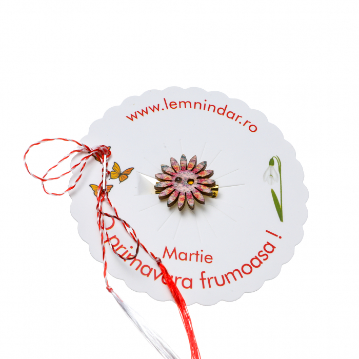 Martisor-brosa cu o floare retro in stil boem cu nuante de roz si crem [2]