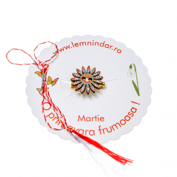 Martisor-brosa cu o floare retro in stil boem cu cercuri si model turcoaz [2]
