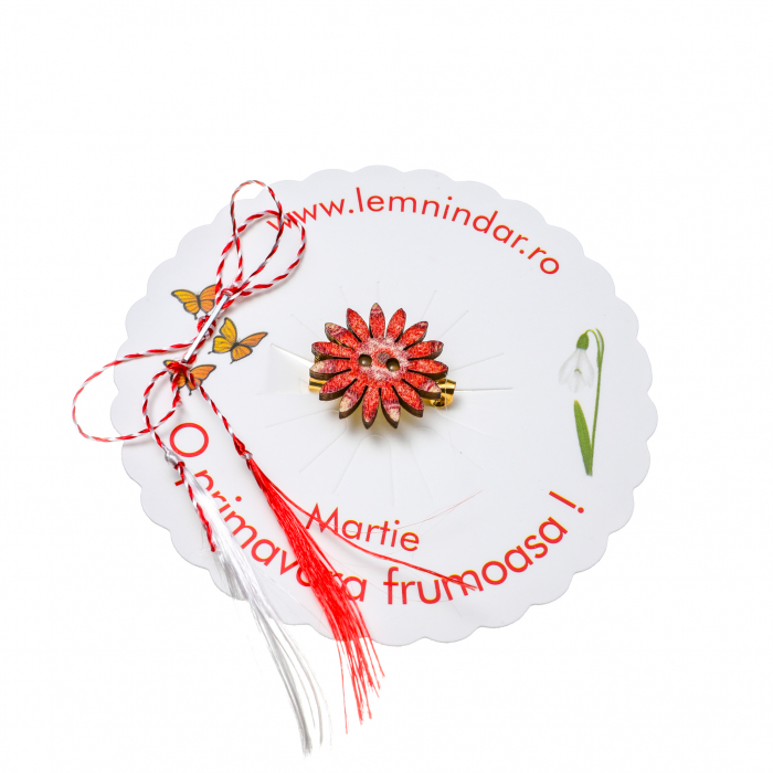 Martisor-brosa cu o floare retro in stil boem rosie cu model [2]